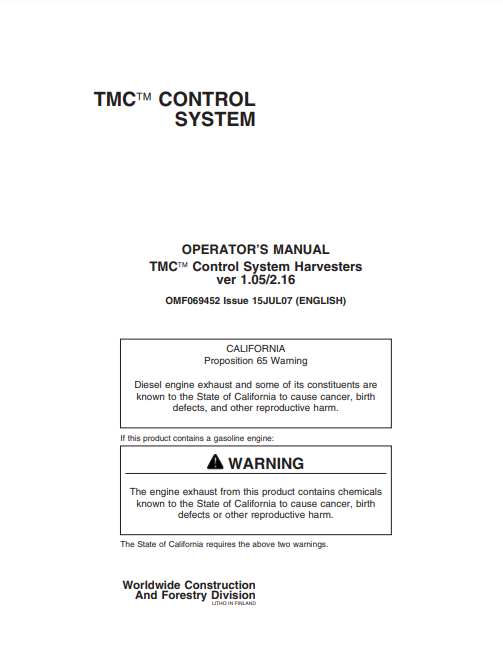 F069452 - JOHN DEERE TMC FORESTRY SYSTEM OPERATOR MANUAL – The Manuals ...