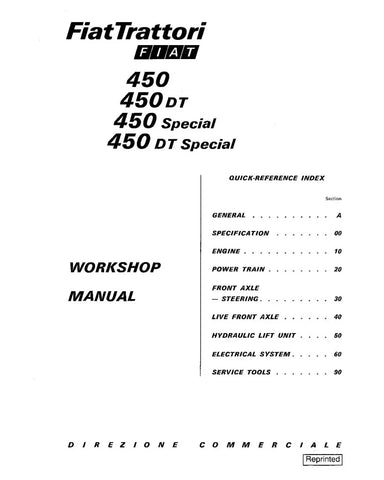 FIAT TRATTORI 450, 450DT, 450DTS AND 450S TRACTOR WORKSHOP MANUAL 06910056-57 - PDF FILE