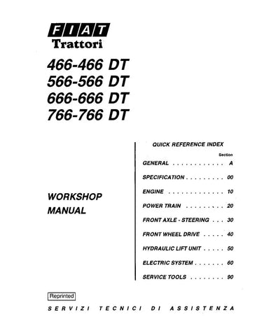 FIAT TRATTORI 466, 466DT, 566, 566DT, 666, 666DT, 766 AND 766DT TRACTOR WORKSHOP MANUAL 06910067 - PDF FILE