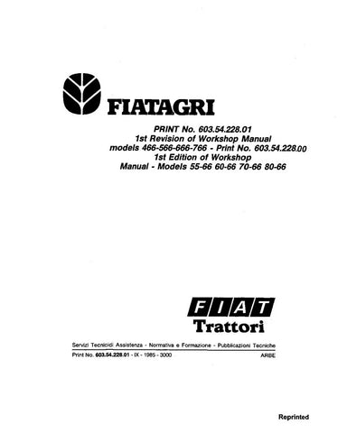 FIAT TRATTORI 466, 55-66 (DT), 566, 60-66 (DT), 65-66 (DT), 666, 70-66 (DT), 766, 80-66 (DT) TRACTOR WORKSHOP MANUAL 06910068 - PDF FILE