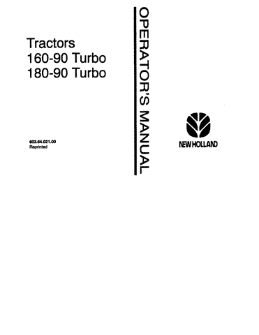 6036402100 Fiat 160-90 Turbo 180-90 Turbo - New Holland Operator's Manual 06910111 Download PDF - Manual labs