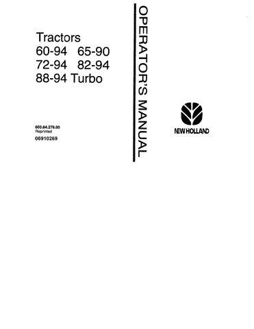 60-94, 65-90, 72-94, 82-94, 88-94 - New Holland Operator's Manual 06910269 PDF Download - Manual labs
