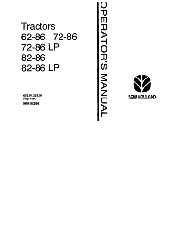 62-86, 72-86, 72-86LP, 82-86, 82-86LP - New Holland Operator's Maunal 06910286 Download PDF - Manual labs
