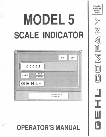 GEHL MODEL 5 SCALE INDICATOR (904598) OPERATOR MANUAL PDF DOWNLOAD