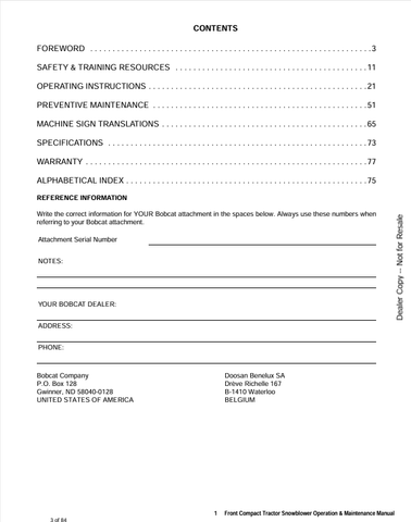 BOBCAT FCTSB72 FRONT COMPACT TRACTOR SNOWBLOWER (6987298) OPERATION & MAINTENANCE MANUAL PDF DOWNLOAD