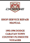 1992-1996 DODGE CARAVAN TOWN COUNTRY PLYMOUTH VOYAGER SHOP SERVICE REPAIR MANUAL - PDF