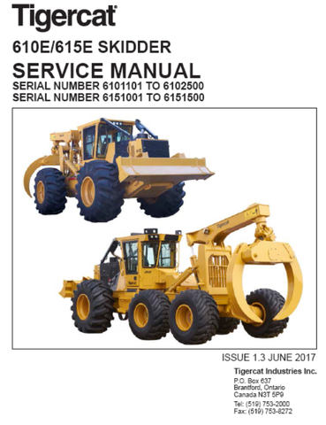 Tigercat 610E Skidder Service Repair Manual (6101101-6102600, 6101101-6102500) - PDF File Download