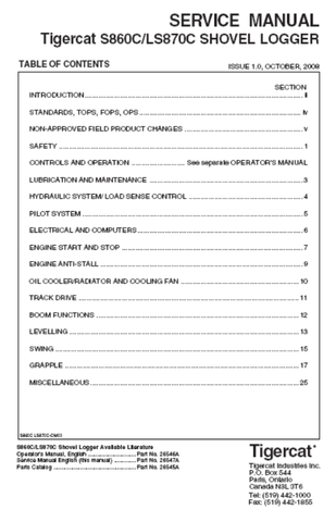 Tigercat S860C Shovel Logger Service Repair Manual (86051501-86052499) - PDF File Download