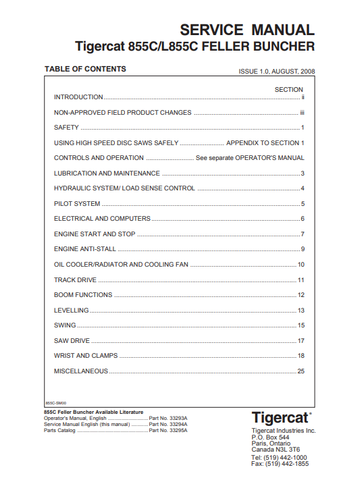 Tigercat 855C Feller Buncher Service Repair Manual (85510101-85512000, 85510101-85511000) - PDF File Download