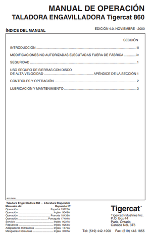 Download Complete Operator/User Manual PDF For Tigercat 860 Feller Buncher | Serial No. (8600501-86011499) - Spanish