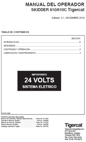 Tigercat 610C Skidder Operator/User Manual (6100301-6101100, 6100301-6100700) - PDF File Download