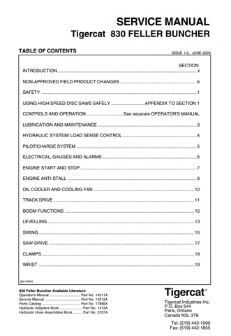 Tigercat L830 Feller Buncher Service Repair Manual (830T0101-83020999, 830T0101-830T0499) - PDF File Download