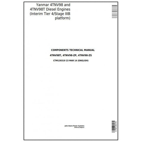 TECHNICAL SERVICE MANUAL -  YANMAR 4TNV98T DIESEL ENGINES (INTERIM TIER4/STAGE IIIB) CTM130319 