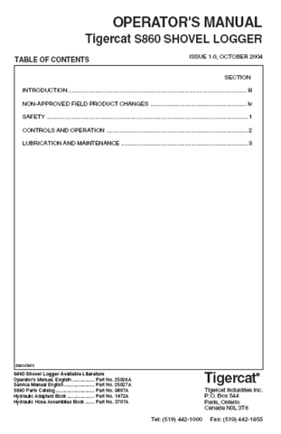 Download Complete Operator/User Manual PDF For Tigercat S860 Shovel Logger | Serial No. (860S0501-86051499, 86051001-86051499)
