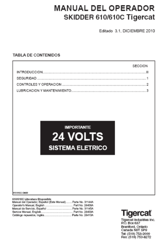 Download Complete Operator/User Manual PDF For Tigercat 610 Skidder | Serial No. (6100101-6100300) - Spanish