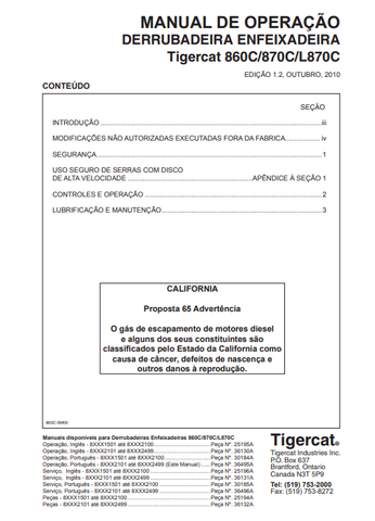 Tigercat 860C Feller Buncher Operator/User Manual (86011501-86013500, 86012101-86012499) - PDF File Download