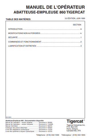 Tigercat 860 Feller Buncher Operator/User Manual (8600501-86011499) - PDF File Download