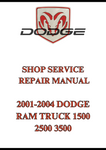 2001-2004 DODGE RAM TRUCK 1500 2500 3500 SHOP SERVICE REPAIR MANUAL - PDF  