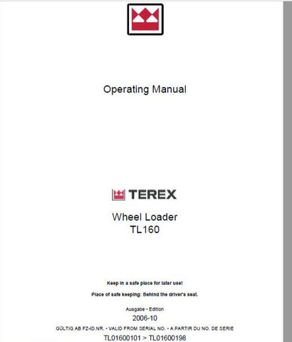 2006 Terex Wheel Loader TL160 Operator's Manual Instant Download