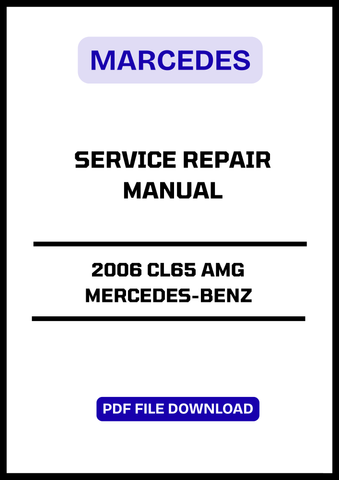 This is an Original factory Service And Repair Manual for 2006 CL65 AMG Mercedes-Benz. Contains High Quality Images, Circuit Diagrams and Instructions to Help You to Service And Repair Your Machine. This Manual Can Be Used By Anyone From A First Time Owner/Amateur To A Professional Technician. All Manuals Are Printable, without restrictions, contains Searchable Text and bookmarks.