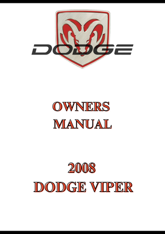 2008 DODGE VIPER OWNERS MANUAL - PDF
