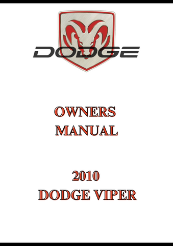 2010 DODGE VIPER OWNERS MANUAL - PDF