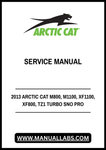 Unlock the full potential of your 2013 Arctic Cat snowmobiles with the comprehensive service manual for the M800, M1100, XF1100, XF800, and TZ1 Turbo Sno Pro models. This PDF file is an essential resource for both seasoned mechanics and DIY enthusiasts, providing detailed instructions and insights to keep your snowmobile running smoothly.