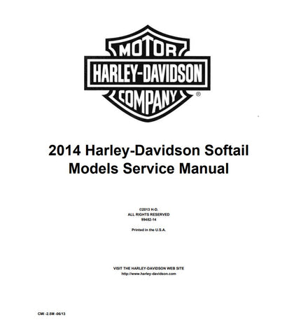  Unlock the full potential of your 2014 Harley-Davidson Softail models with the comprehensive Service Manual 99482-14. This PDF file is an essential resource for owners of the Softail Deluxe, Softail Slim, Fat Boy, Heritage Softail Classic, and Breakout, providing detailed instructions, diagrams, and troubleshooting tips to keep your bike running smoothly. Whether you're a seasoned mechanic or a DIY enthusiast, this manual empowers you to perform maintenance and repairs with confidence, ensuring your ride r