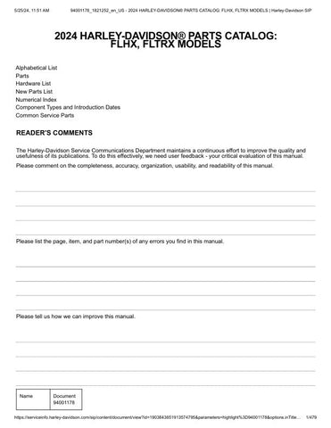 Unlock the full potential of your 2024 Harley-Davidson FLHX and FLTRX with the comprehensive Parts Catalog Manual (94001188) in PDF format. This essential resource provides detailed diagrams, part numbers, and specifications, ensuring you have everything you need for maintenance and upgrades. Whether you're a seasoned mechanic or a DIY enthusiast, this manual simplifies the process of finding the right parts, helping you keep your ride in peak condition. Don't miss out on the opportunity to enhance your