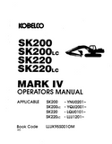 KOBELCO HYDRAULIC EXCAVATOR SK200 SK200LC SK220SK220LC OPERATOR MANUAL