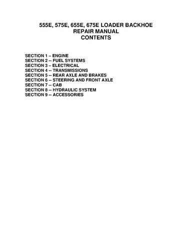 FORD 555E, 575E, 655E AND 675E TRACTOR LOADER BACKHOE REPAIR MANUAL - PDF FILE