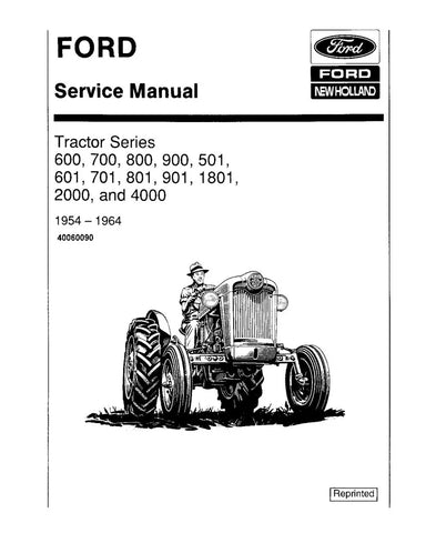 FORD 501, 600, 601, 700, 701, 800, 801, 900, 901, 1801, 2000, 4000 TRACTOR SERVICE MANUAL - PDF FILE