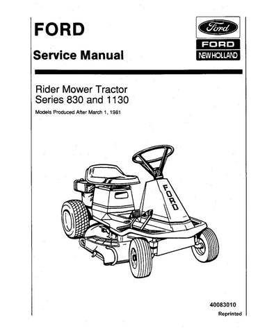 FORD 1130 AND 830 RIDING MOWER SERVICE MANUAL - PDF FILE