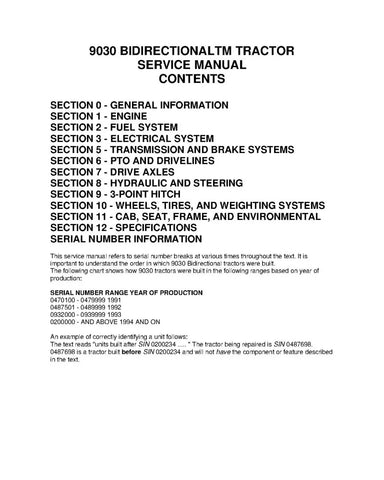 VERSATILE BIDIRECTIONAL 9030 AND 9030E TRACTOR SERVICE MANUAL 40903000 - PDF FILE