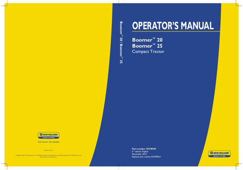 Boomer 20, Boomer 25 Compact Tractor - New Holland Operator's Manual 47578934 Download PDF - Manual labs