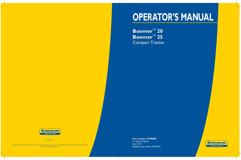 Boomer 20, 25 Compact Tractor - New Holland Operator's Manual 47708986 Download PDF - Manual labs