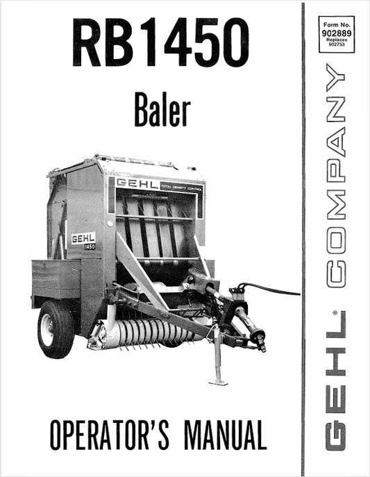 GEHL RB1450 BALER (902889A) OPERATOR MANUAL - PDF FILE