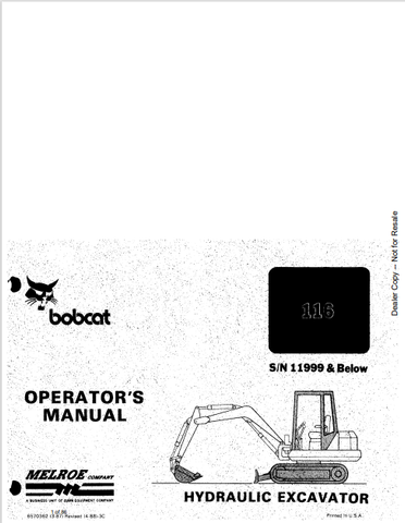  Discover the comprehensive operation manual for the BOBCAT 116 Hydraulic Excavator (6570362). Download the PDF for essential guidelines and maintenance tips.
