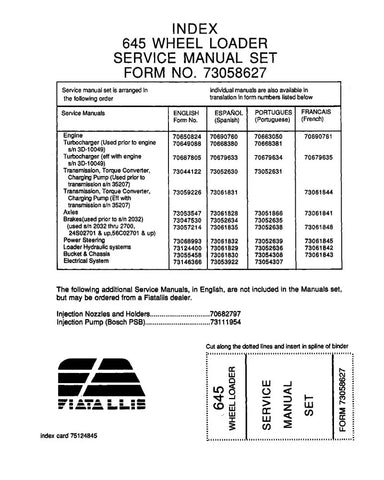 FIAT-ALLIS 645 WHEELED LOADER SERVICE MANUAL 73058627 - PDF FILE