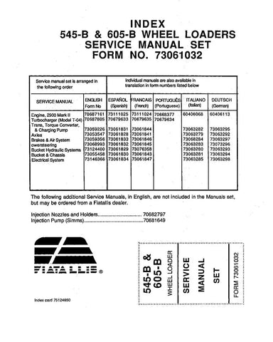 FIAT-ALLIS 545B AND 605B WHEELED LOADER SERVICE MANUAL - PDF FILE
