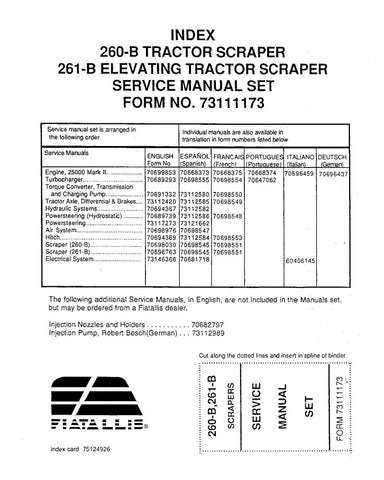 FIAT-ALLIS 260B AND 261B TRACTOR SCRAPER SERVICE MANUAL - PDF FILE