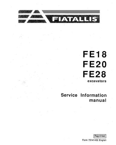 FIAT FE18, FE20 AND FE28 CRAWLER EXCAVATOR SERVICE MANUAL - PDF FILE