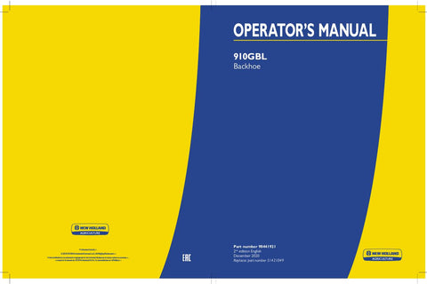 910GBL Backhoe - New Holland Operator's Manual 51421049, 90441921 Download PDF - Manual labs