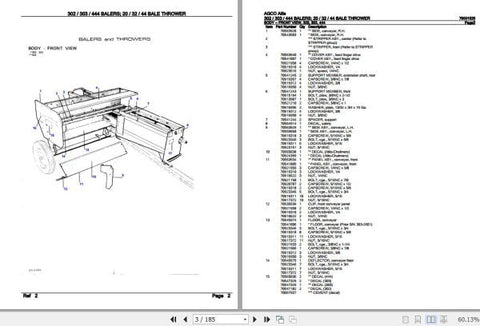 AGCO ALLIS BALERS 302, 303 444 BALE THROWER 20, 32, 44 SPARE PARTS CATALOGUE MANUAL 79001525 - PDF FILE