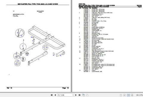 Scopri il manuale di ricambi per il barra di attrezzi AGCO ALLIS PLANTER 385, disponibile in formato PDF. Questo catalogo dettagliato include informazioni essenziali per le versioni