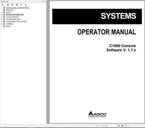 Discover the AGCO Console C1000 Operator Manual (72571544B) in a convenient PDF format, designed to enhance your operational efficiency. This comprehensive guide provides detailed instructions and insights into the features of the C1000 console, ensuring you maximize the potential of your equipment