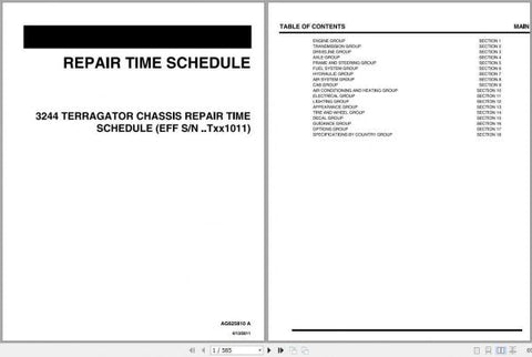 Enhance your maintenance efficiency with the AG CHEM EU APPLICATOR 3244 TERRAGATOR CHASSIS SHOP REPAIR TIME SCHEDULE MANUAL (AG625810A) in PDF format. This comprehensive manual provides detailed repair schedules and guidelines