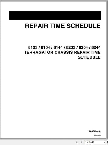 Enhance your maintenance efficiency with the AG CHEM EU APPLICATOR 8103, 8244 TERRAGATOR CHASSIS SHOP REPAIR TIME SCHEDULE MANUAL (AG331644C) in PDF format. This comprehensive manual provides detailed repair schedules