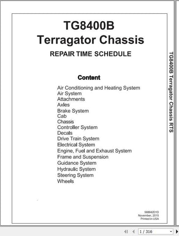 Enhance your maintenance efficiency with the AG CHEM EU APPLICATOR TG8400B TERRAGATOR CHASSIC SHOP REPAIR TIME SCHEDULE MANUAL (568642D1D). This comprehensive
