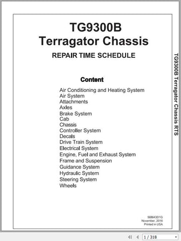 Enhance your maintenance efficiency with the AG CHEM EU APPLICATOR TG9300B TARAGATOR CHASSIS SHOP REPAIR TIME SCHEDULE MANUAL (Part No. 568643D1G)